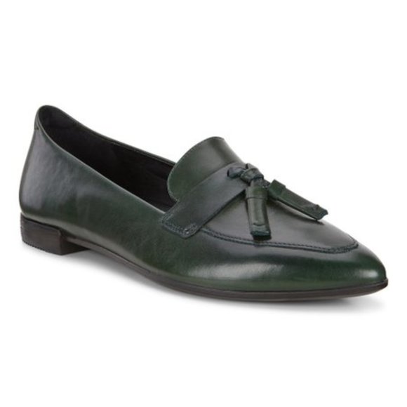 ECCO Women's Black Leather ROXY Pointy Tassel Slip-On Loafer Flats 39 - Picture 1 of 5